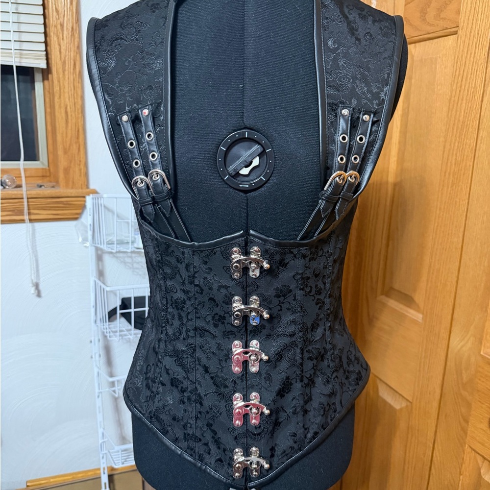Black Brocade Underbust Corset with Metal Clasps